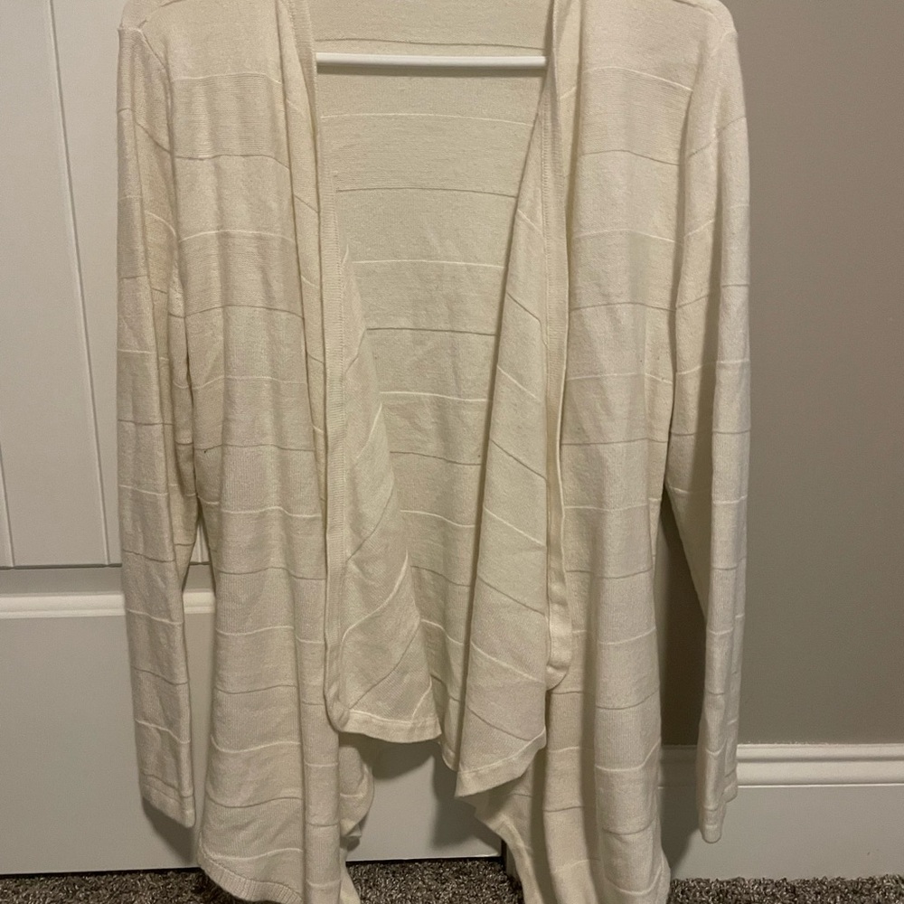 New York & Company Cream Cardigan Sweater with Waterfall Front